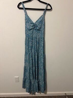 Teal Floral Maxi Dress with Spaghetti Straps